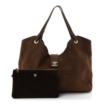 Grained Nubuck Calfskin Quilted Maxi Shopping Bag Dark Brown