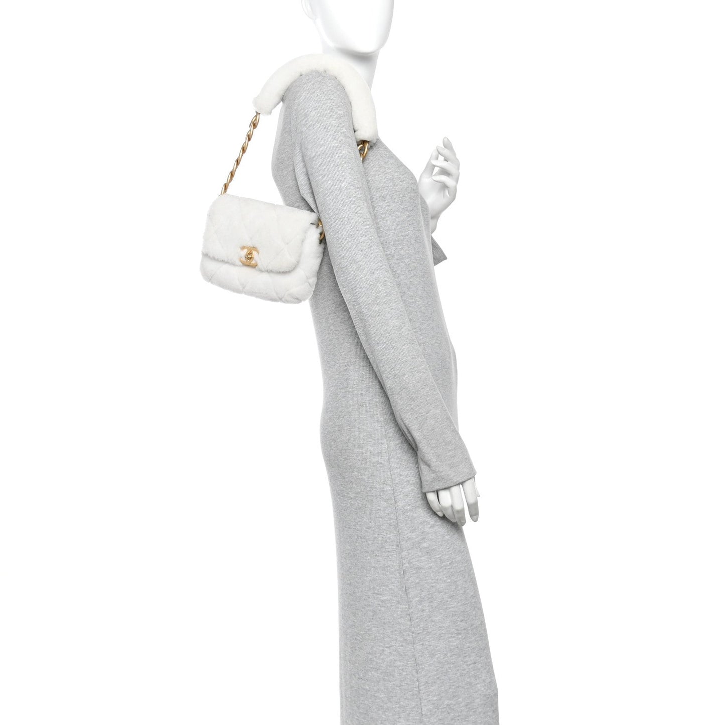 Shearling Lambskin Quilted CC Chain Flap White