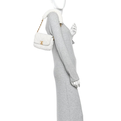 Shearling Lambskin Quilted CC Chain Flap White