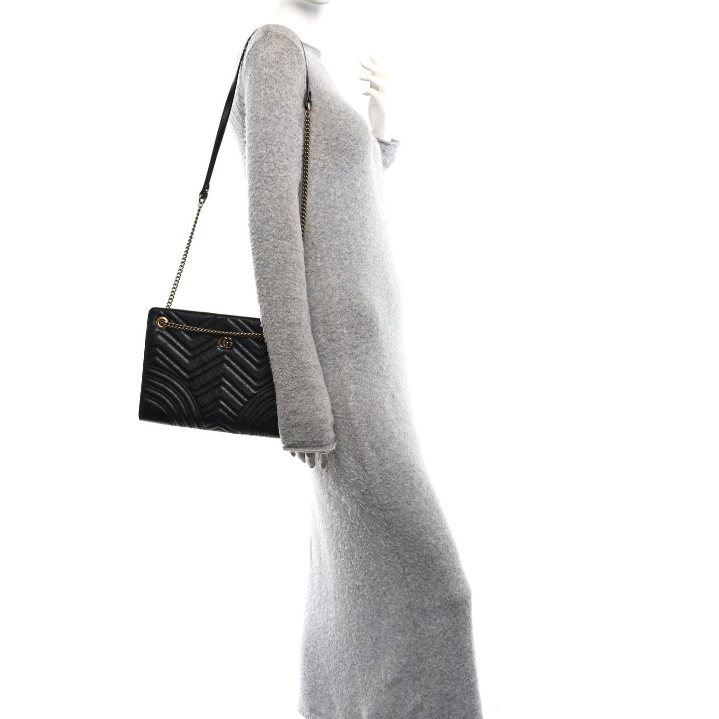 Azalea Calfskin Matelasse Heart Medium GG Marmont Slim Shoulder Bag Black