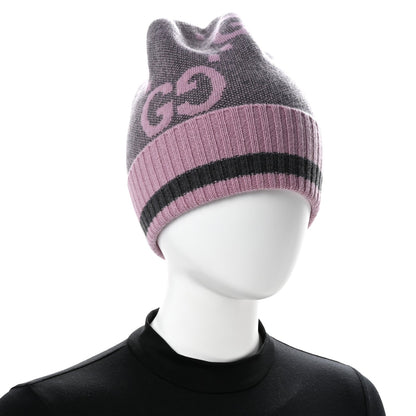 Cashmere Jacquard Monogram Jumbo GG Canvy Hat Beanie Hat M Graphite Pink