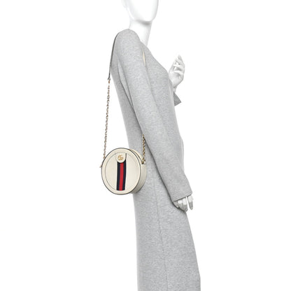 Textured Calfskin Web Mini Ophidia Round Shoulder Bag Mystic White