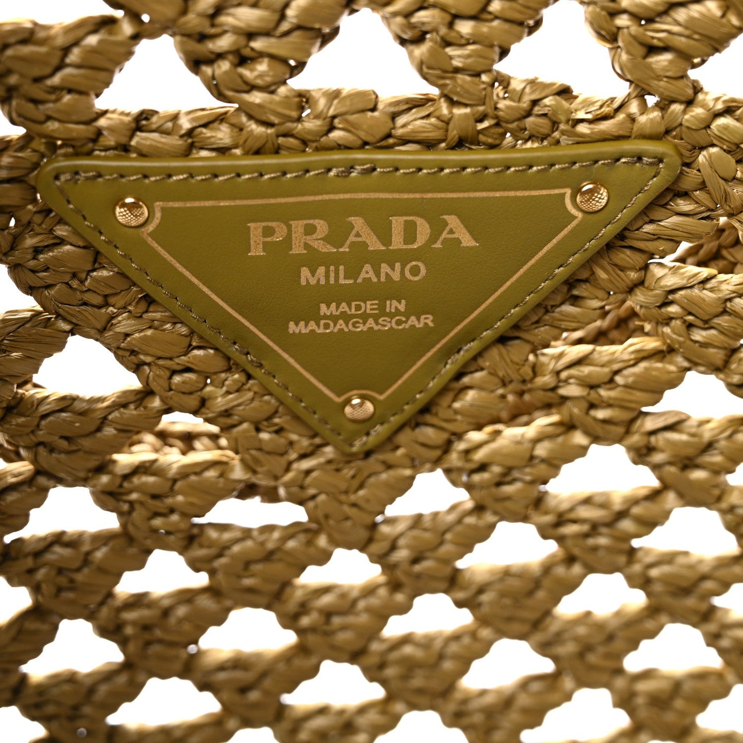 Yarn Raffia Effect Crochet Logo Embroidered Tote Bag Oliva