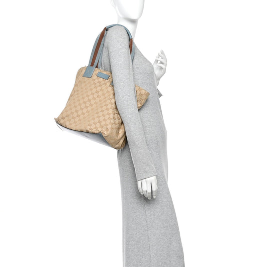 GG Monogram Large Web Handle Bucket Tote Blue