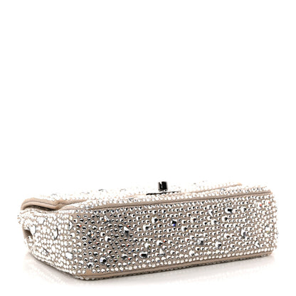 Suede Calfskin Crystal Mini Flap Silver