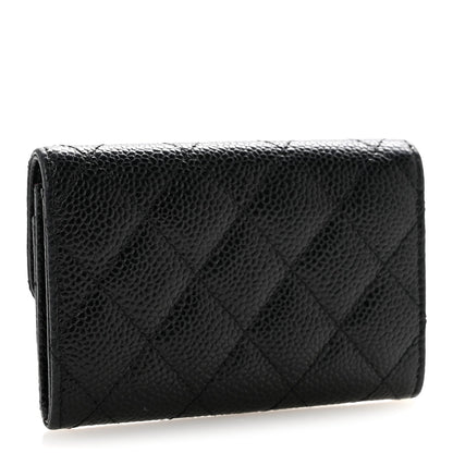 Caviar Quilted Flap Card Holder Black