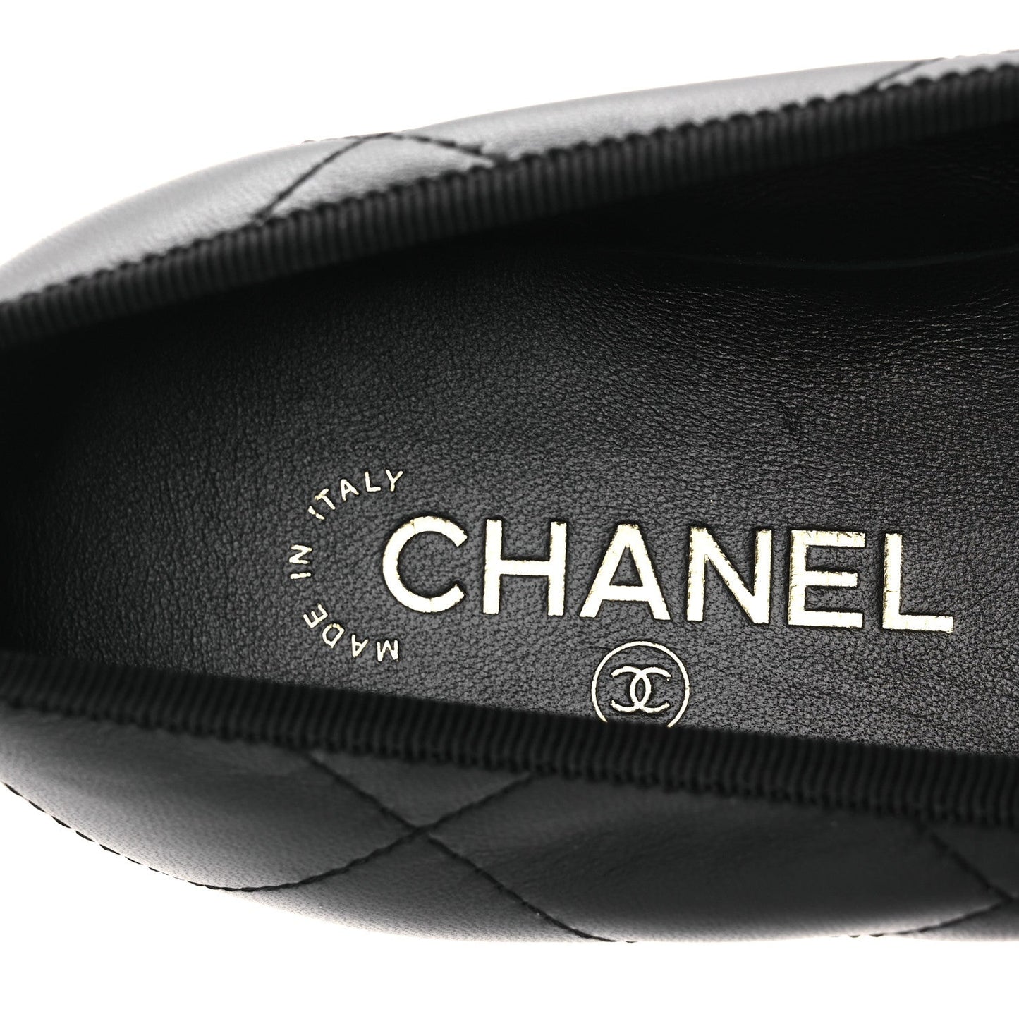 Lambskin Quilted CC Cambon Ballet Flats 41 Black White