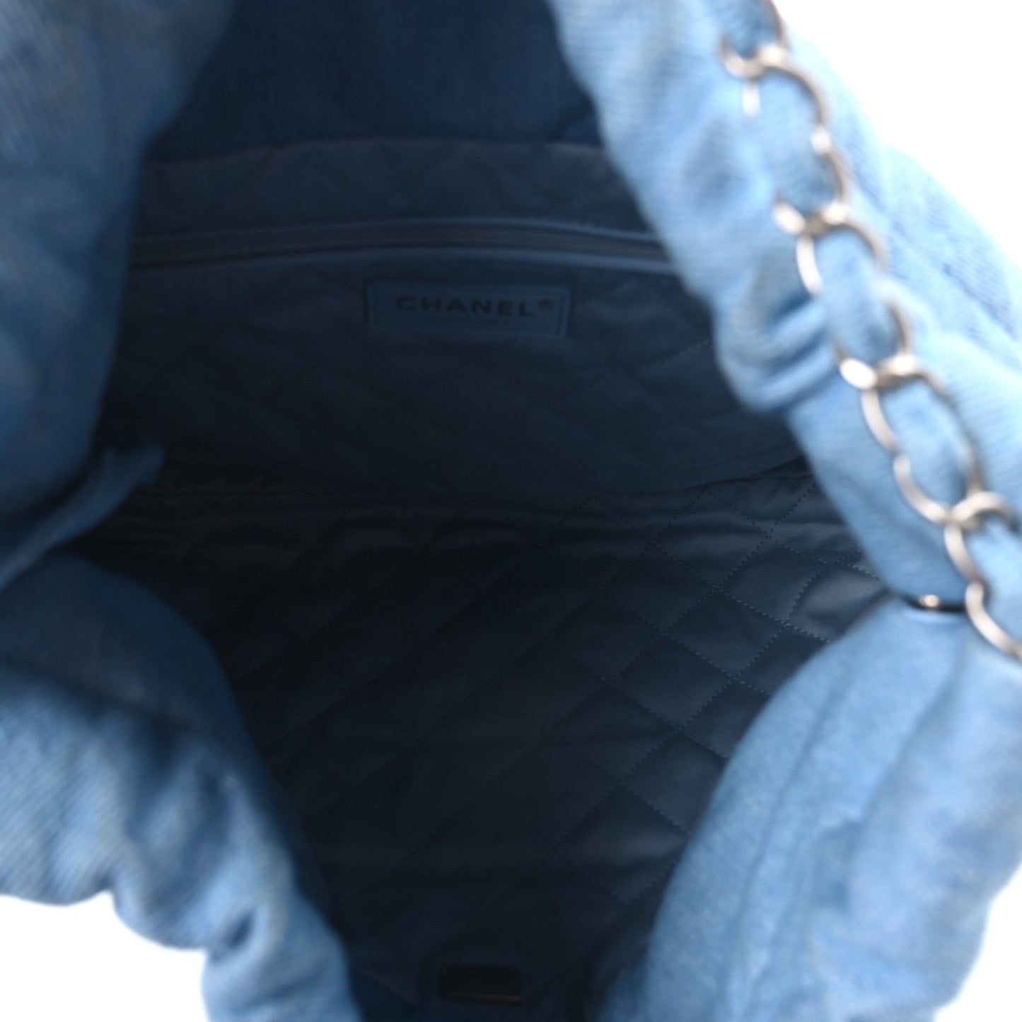 Denim Quilted Small Chanel 22 Light Blue