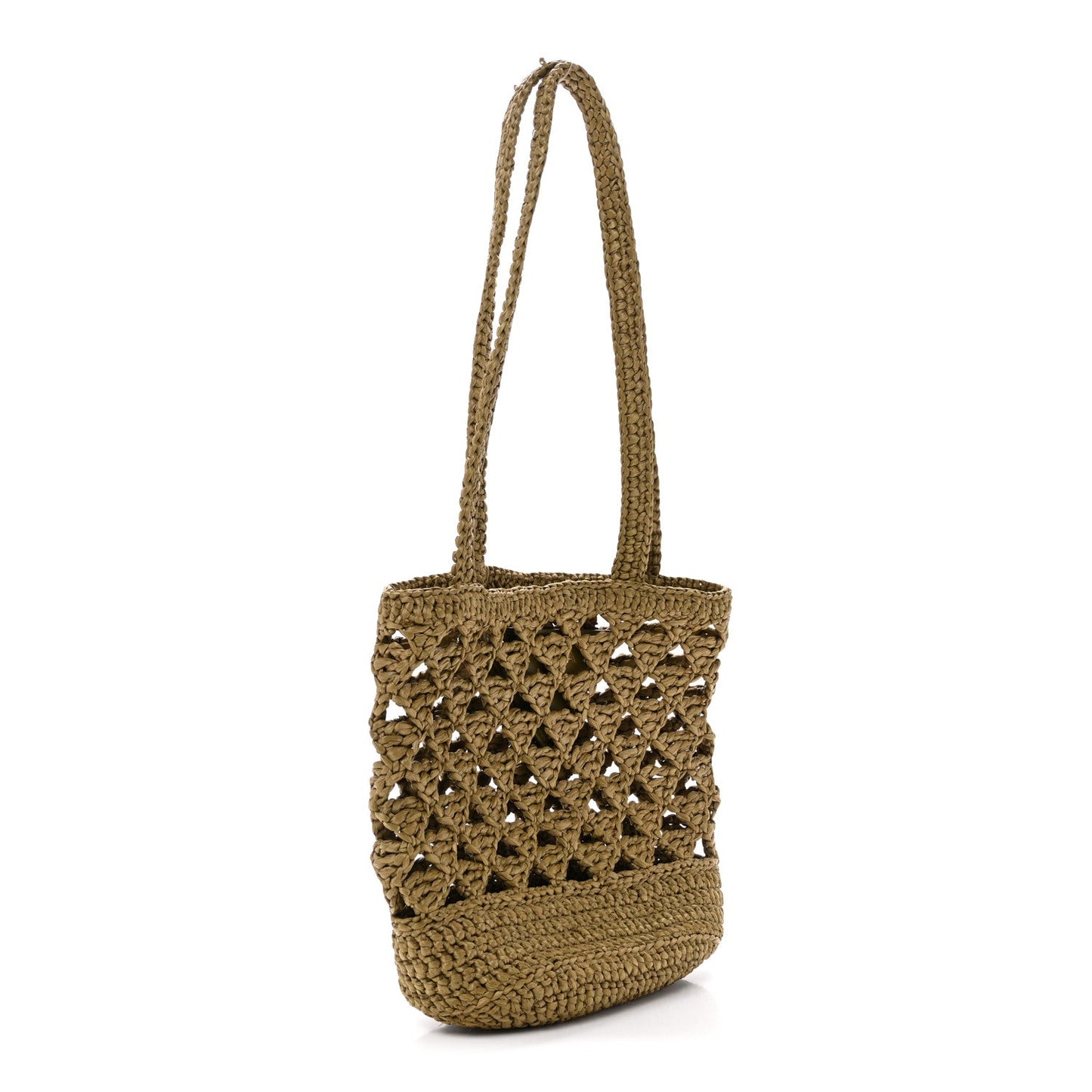 Yarn Raffia Effect Crochet Embroidered Mini Logo Tote Oliva