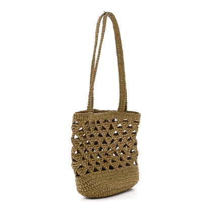 Yarn Raffia Effect Crochet Embroidered Mini Logo Tote Oliva