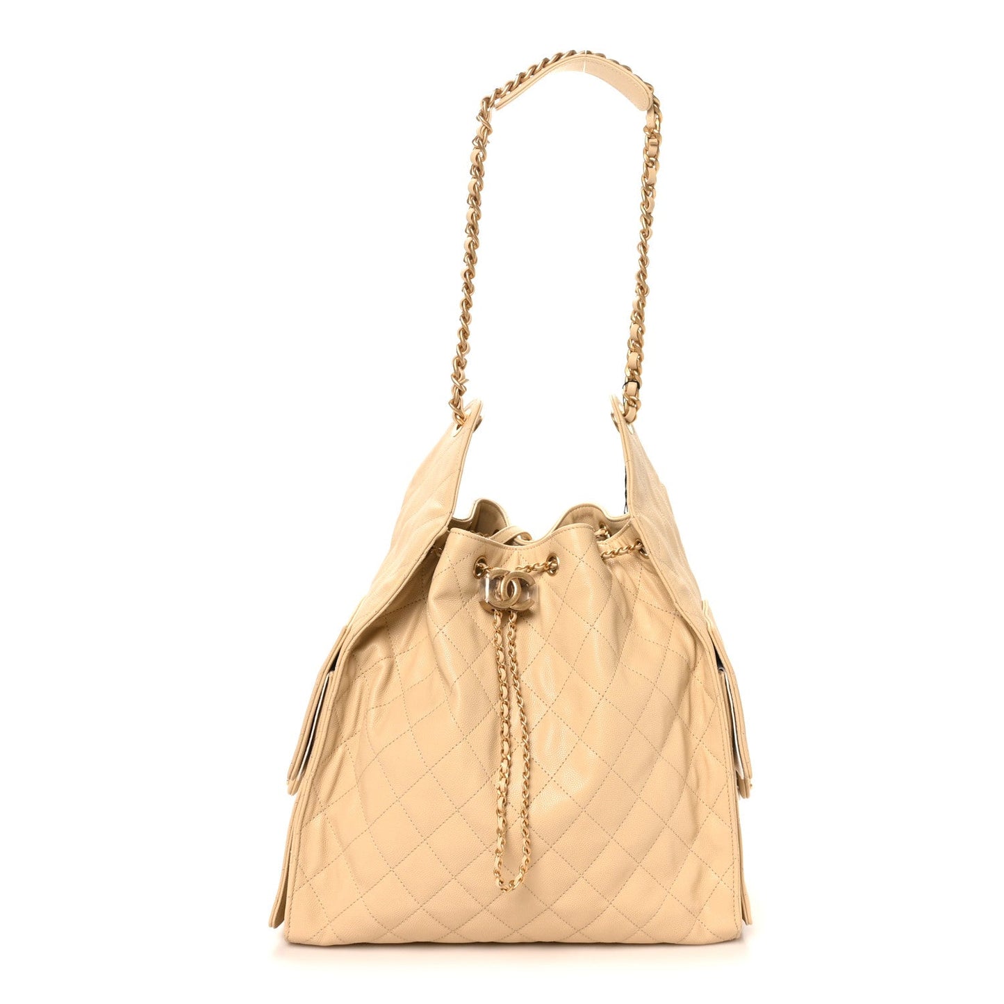 Caviar Quilted Medium Chanel 25 Handbag Beige