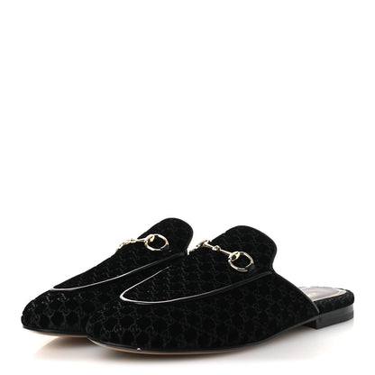 Velvet GG Monogram Womens Princetown Slippers 37.5 Black