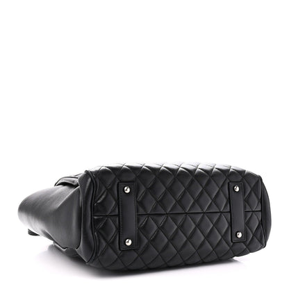 Lambskin Quilted Shopping Tote Black