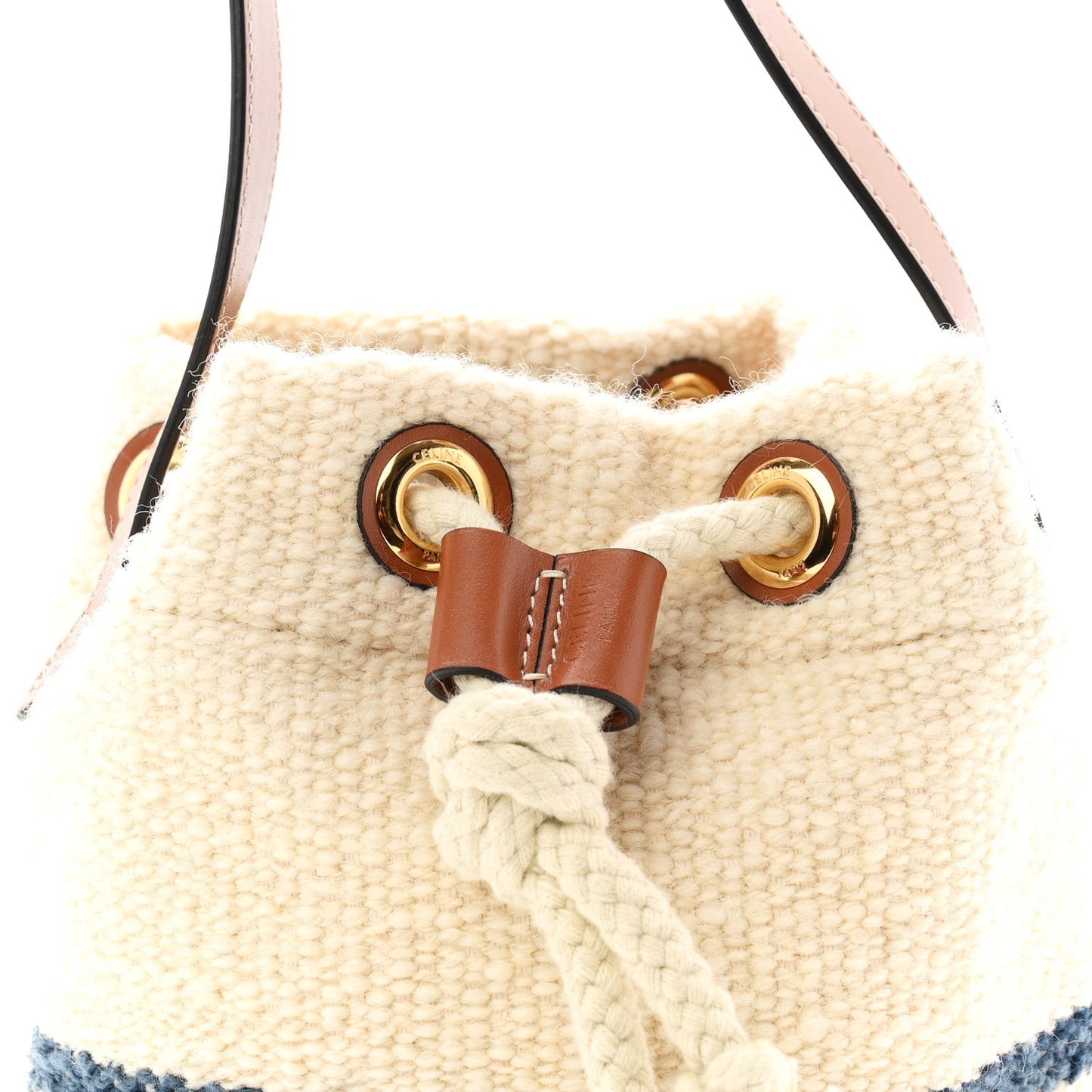 Plein Soleil Textile Calfskin Teen Drawstring Bag Cream Blue