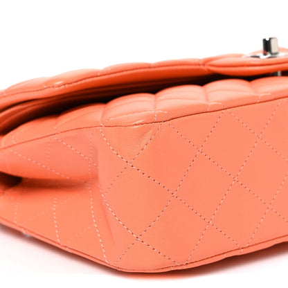 Lambskin Quilted Medium Double Flap Orange