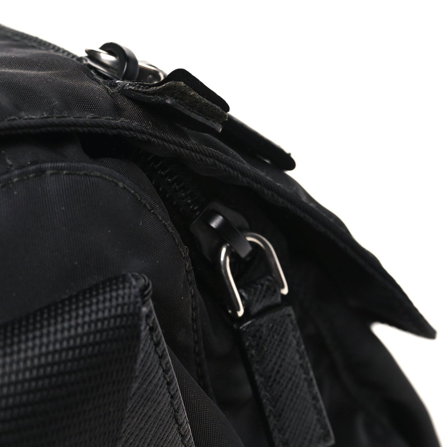 Tessuto Nylon Saffiano Double Buckle Messenger Shoulder Bag Black