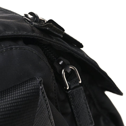 Tessuto Nylon Saffiano Double Buckle Messenger Shoulder Bag Black