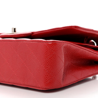 Caviar Quilted Medium Double Flap Red