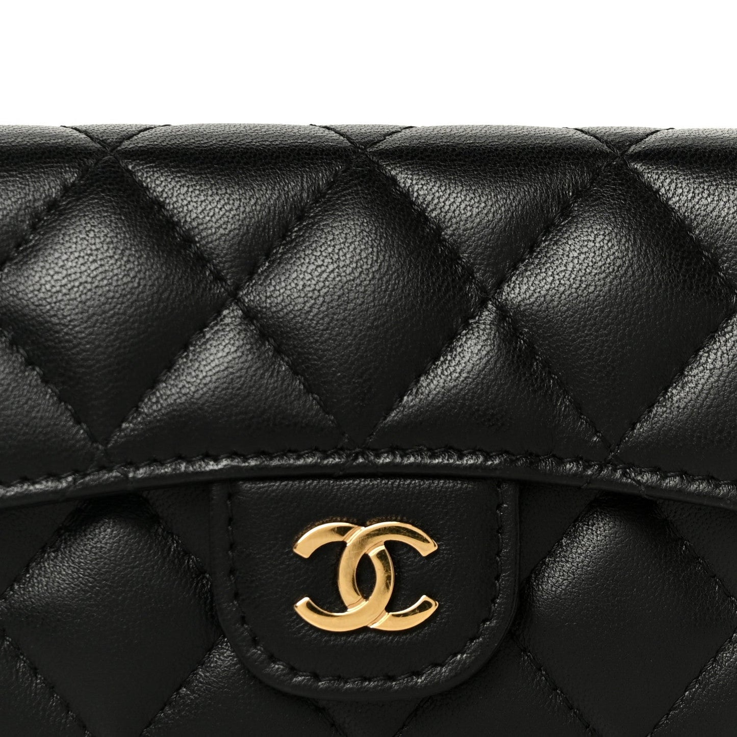 Lambskin Quilted Flap Card Holder Wallet Black