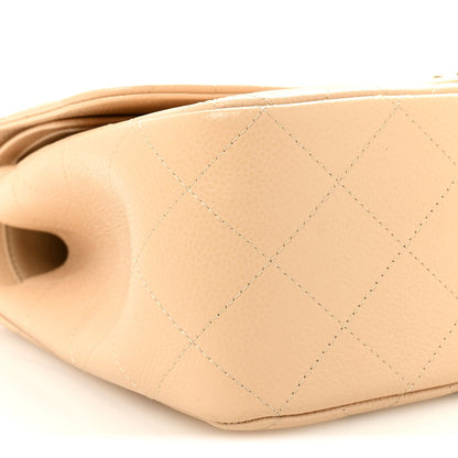 Caviar Quilted Jumbo Double Flap Beige Clair