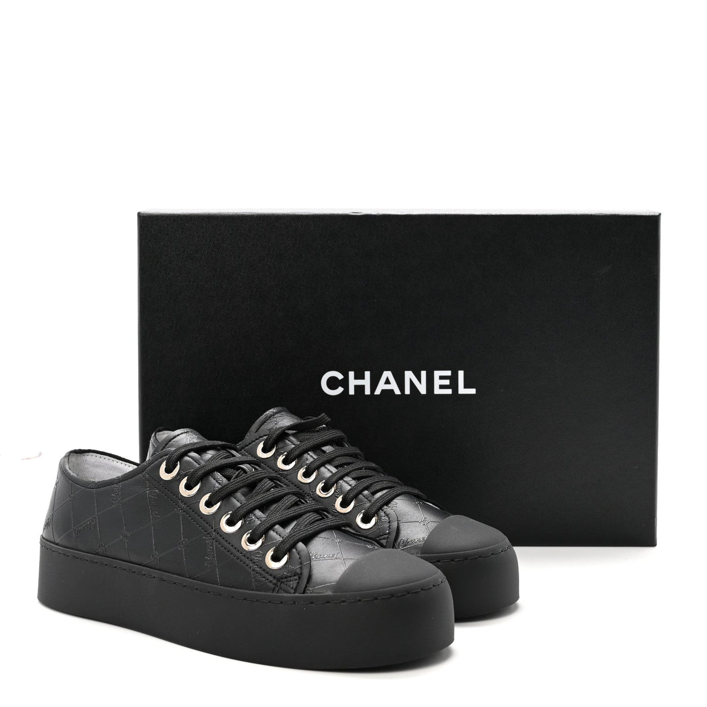 Lambskin Printed Logo Sneakers 37.5 Black