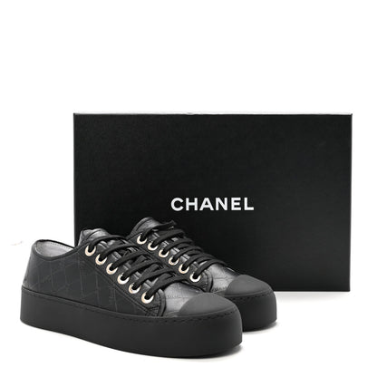 Lambskin Printed Logo Sneakers 37.5 Black
