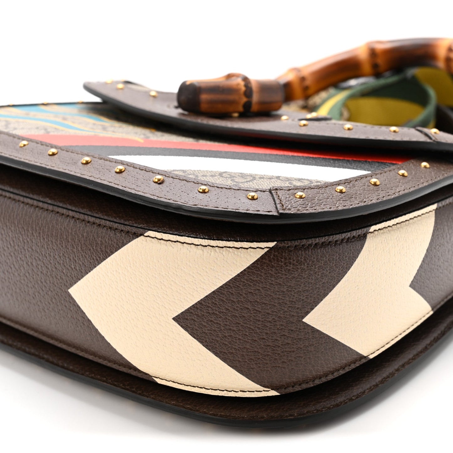 GG Supreme Monogram Studded Calfskin 100 Centennial Geometric Medium Bamboo 1947 Top Handle Bag Beige Ebony Multicolor