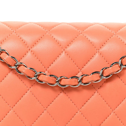Lambskin Quilted Medium Double Flap Orange