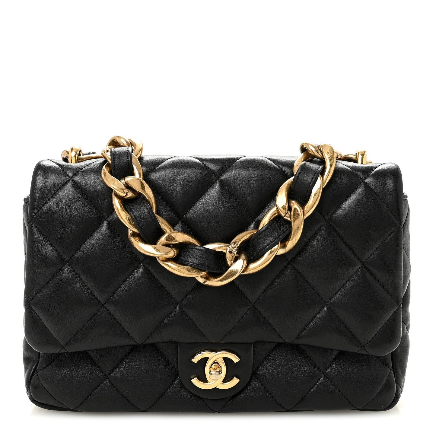 Lambskin Quilted Large CC Funky Town Flap Black