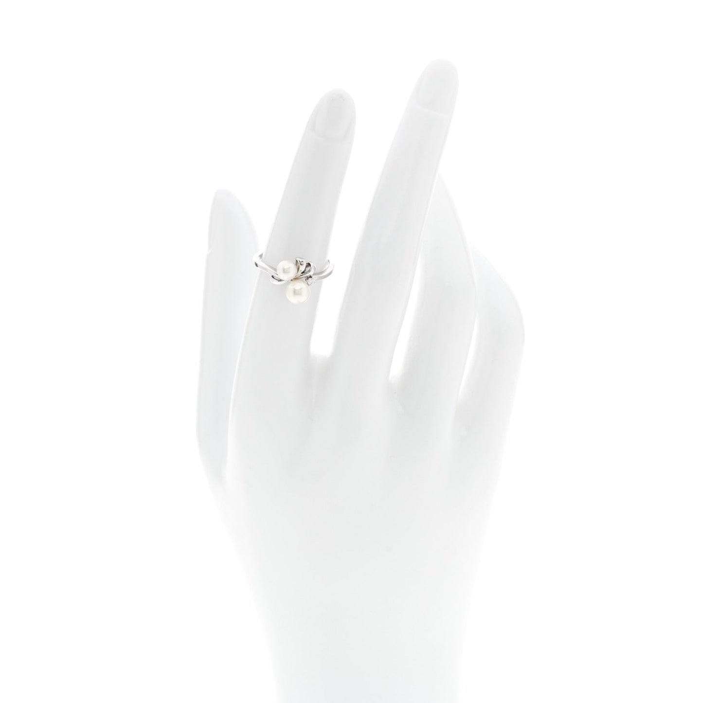 18K White Gold Diamond Akoya Cultured Pearl Ribbon Ring 51 5.75