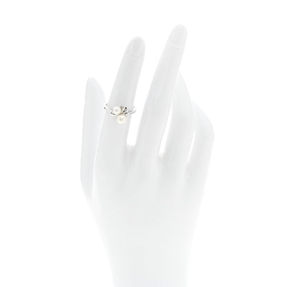 18K White Gold Diamond Akoya Cultured Pearl Ribbon Ring 51 5.75