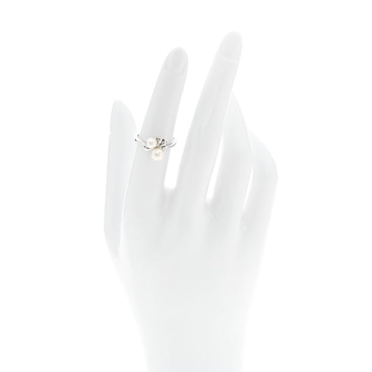 18K White Gold Diamond Akoya Cultured Pearl Ribbon Ring 51 5.75