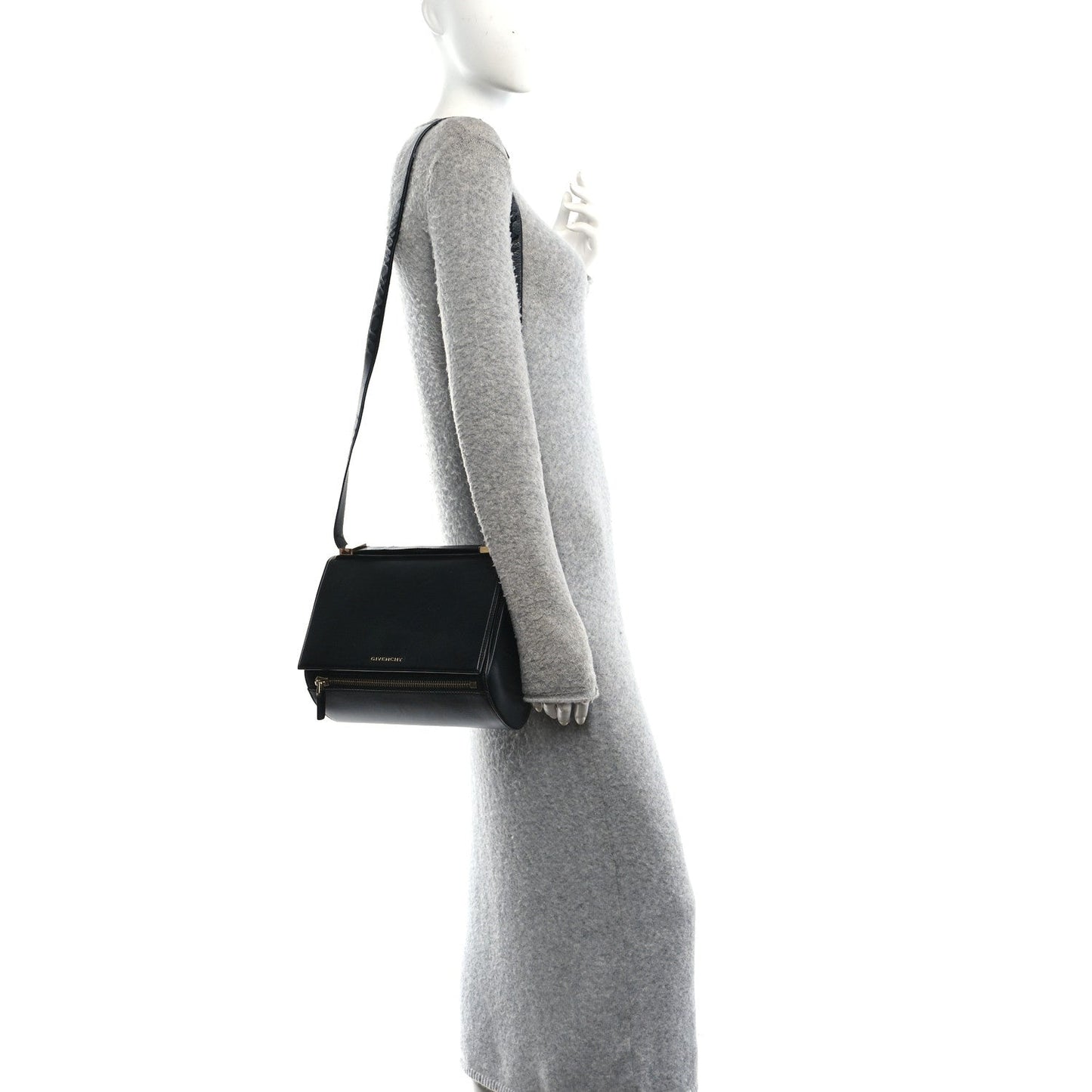Textured Calfskin Medium Pandora Box Crossbody Bag Black