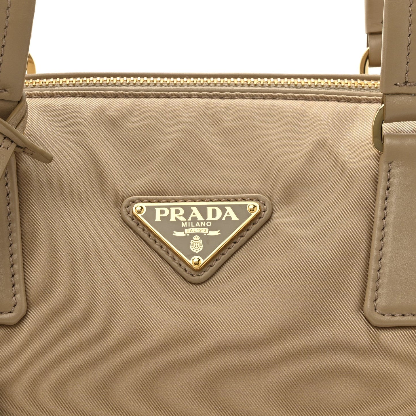 Re-Nylon Vitello Medium Top Handle Bag With Padlock Cammeo