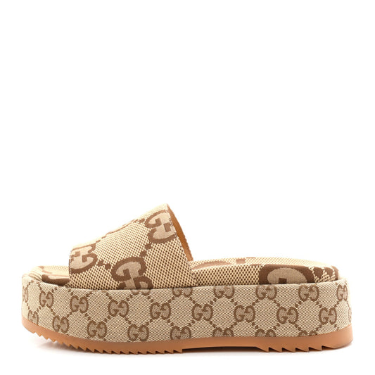 Monogram Maxi GG Angelina Platform 55mm Slide Sandals 36 Camel Ebony