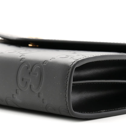 Calfskin GG Debossed Chain Wallet Black