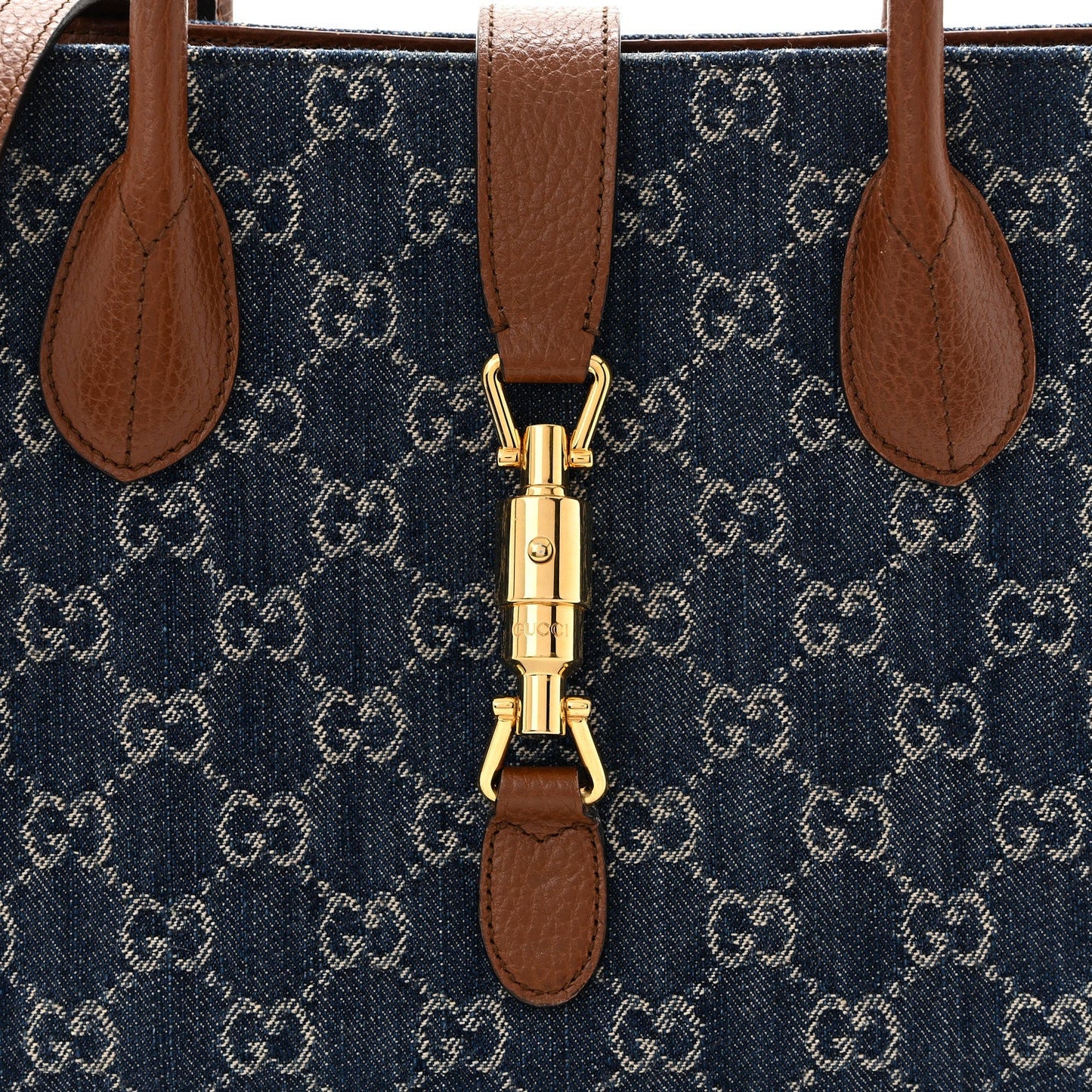 New Denim GG Monogram Dollar Calfskin Medium Jackie 1961 Tote Blue Tea Cuir Epilog