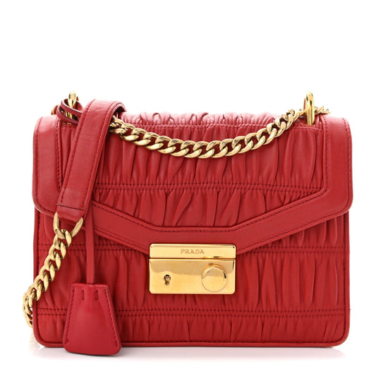 Nappa Gaufre Sound Flap Crossbody Shoulder Bag Red