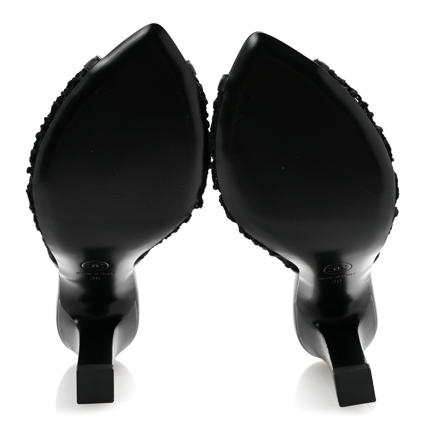 Mesh Cotton Lambskin Coco Beach Mules 36 Black