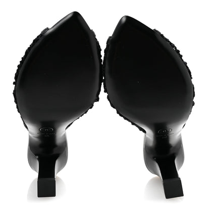 Mesh Cotton Lambskin Coco Beach Mules 36 Black