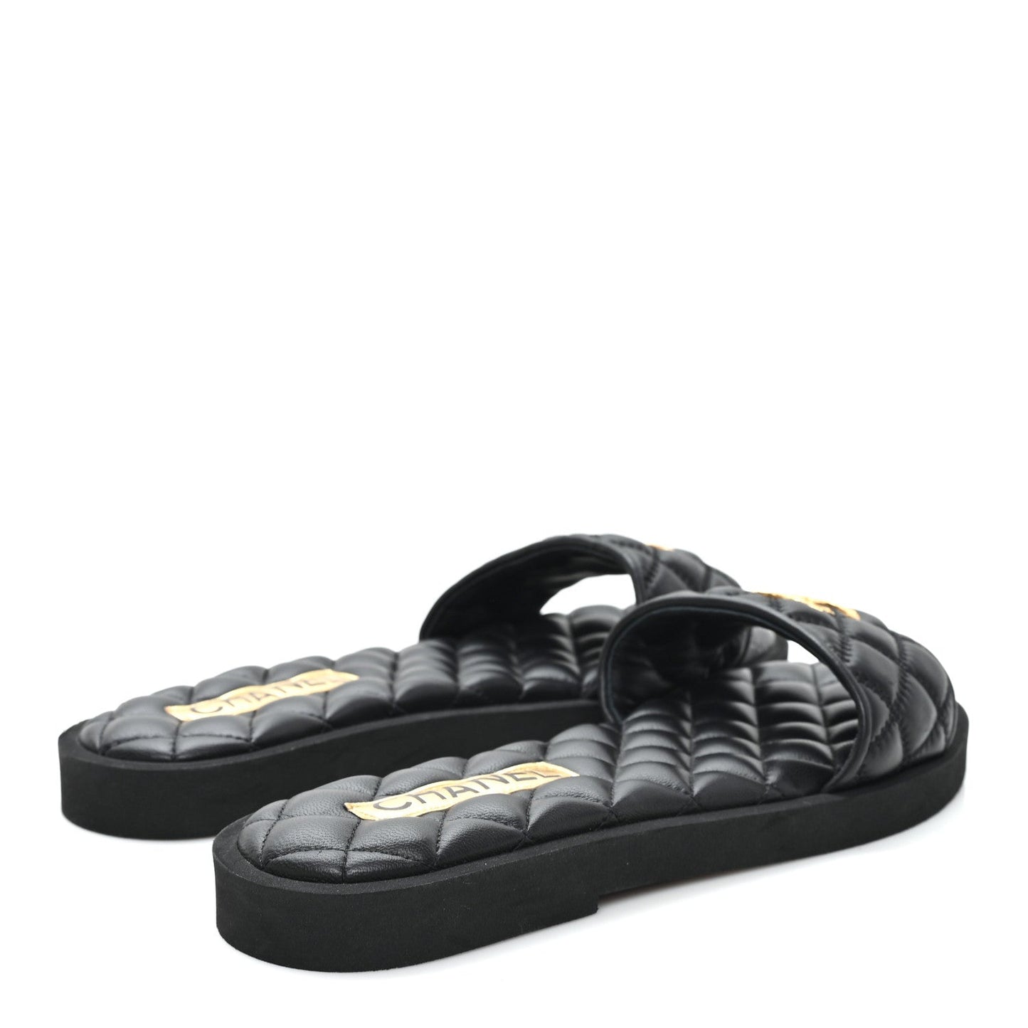 Lambskin Quilted Textured CC Mules Sandals 39 Black