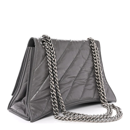 Crushed Calfskin Quilted Medium Crush Chain Bag Dark Grey