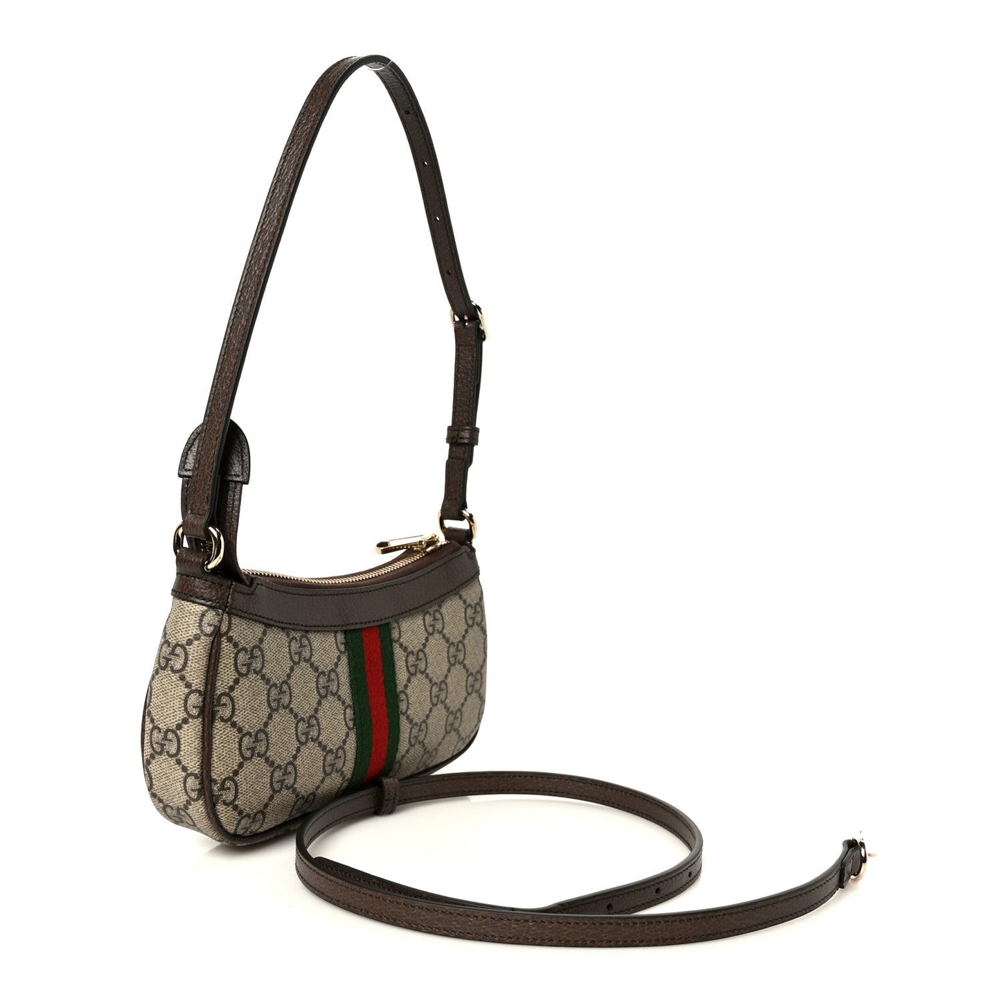 GG Supreme Monogram Textured Dollar Calfskin Web Mini Ophidia Shoulder Bag Beige Ebony New Acero