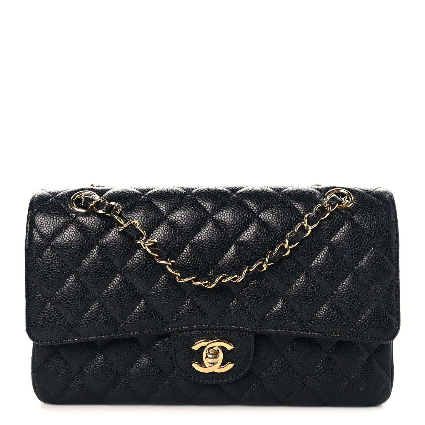 Caviar Quilted Medium Double Flap Black