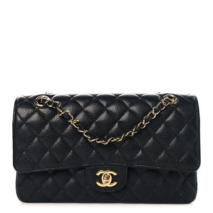 Caviar Quilted Medium Double Flap Black