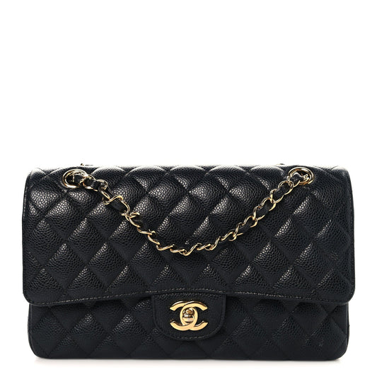 Caviar Quilted Medium Double Flap Black