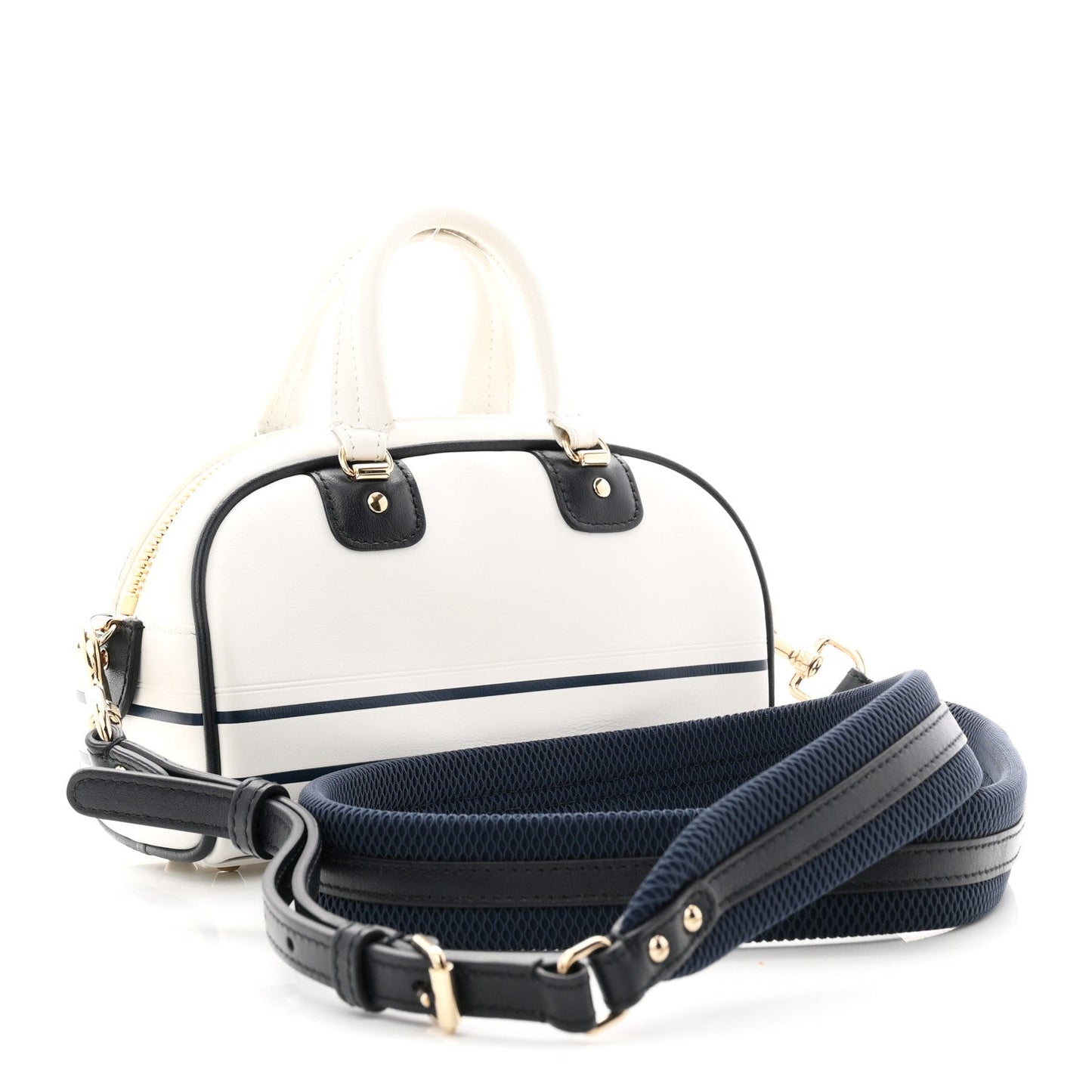 Calfskin Micro Dior Vibe Zip Bowling Bag White