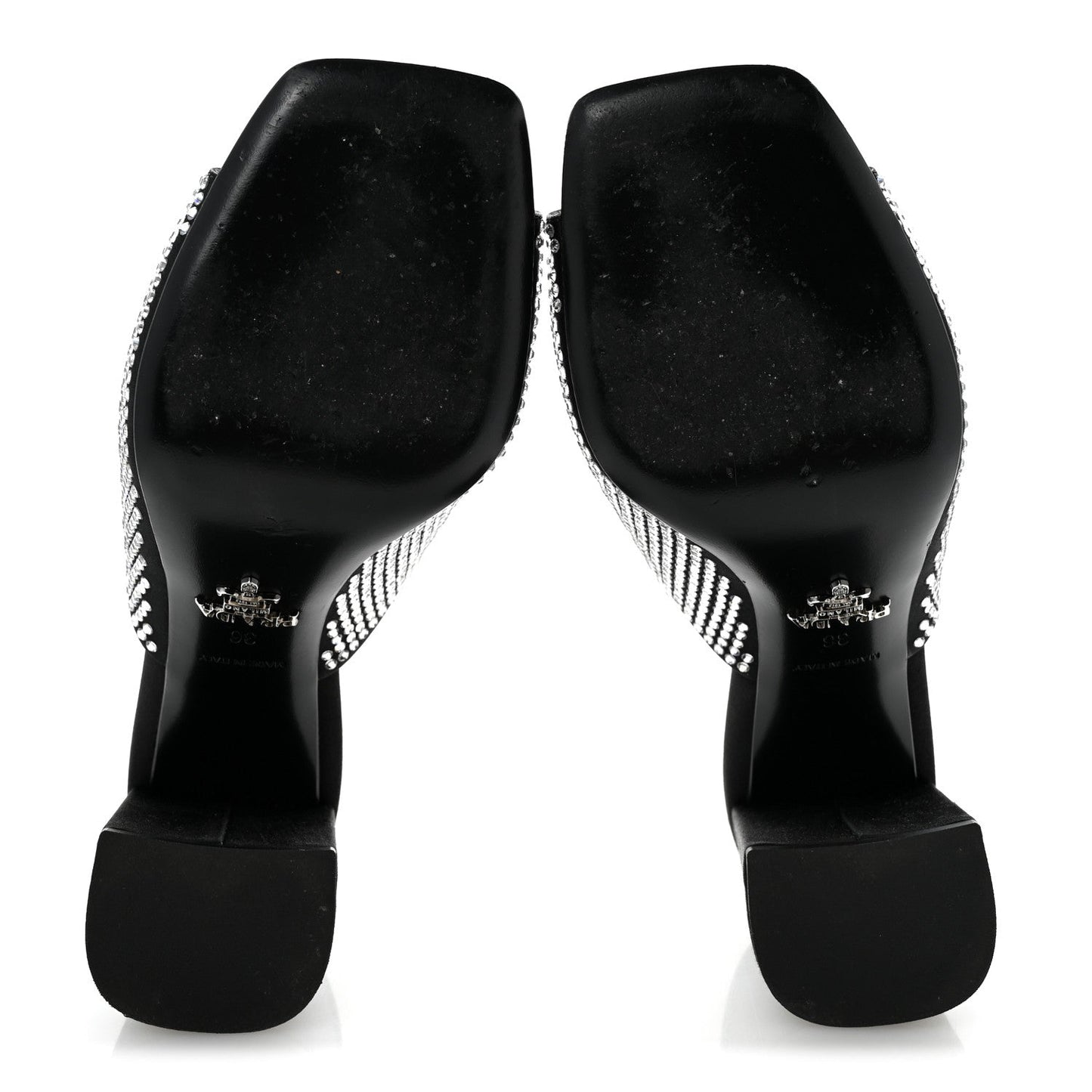 Satin Crystal Logo 90mm Slide Sandals 36 Cristal