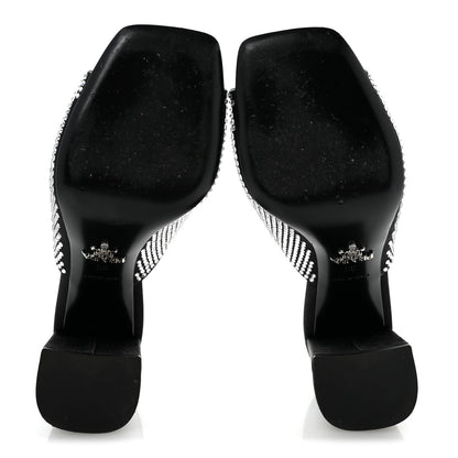Satin Crystal Logo 90mm Slide Sandals 36 Cristal