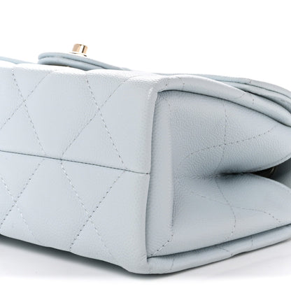 Caviar Quilted Mini Retro Twist Top Handle Flap Light Blue